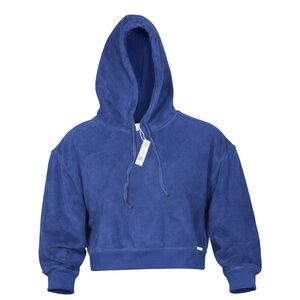 Adore Me Women’s Blue Fleece Pullover Cropped Hoodie Size LG NWT